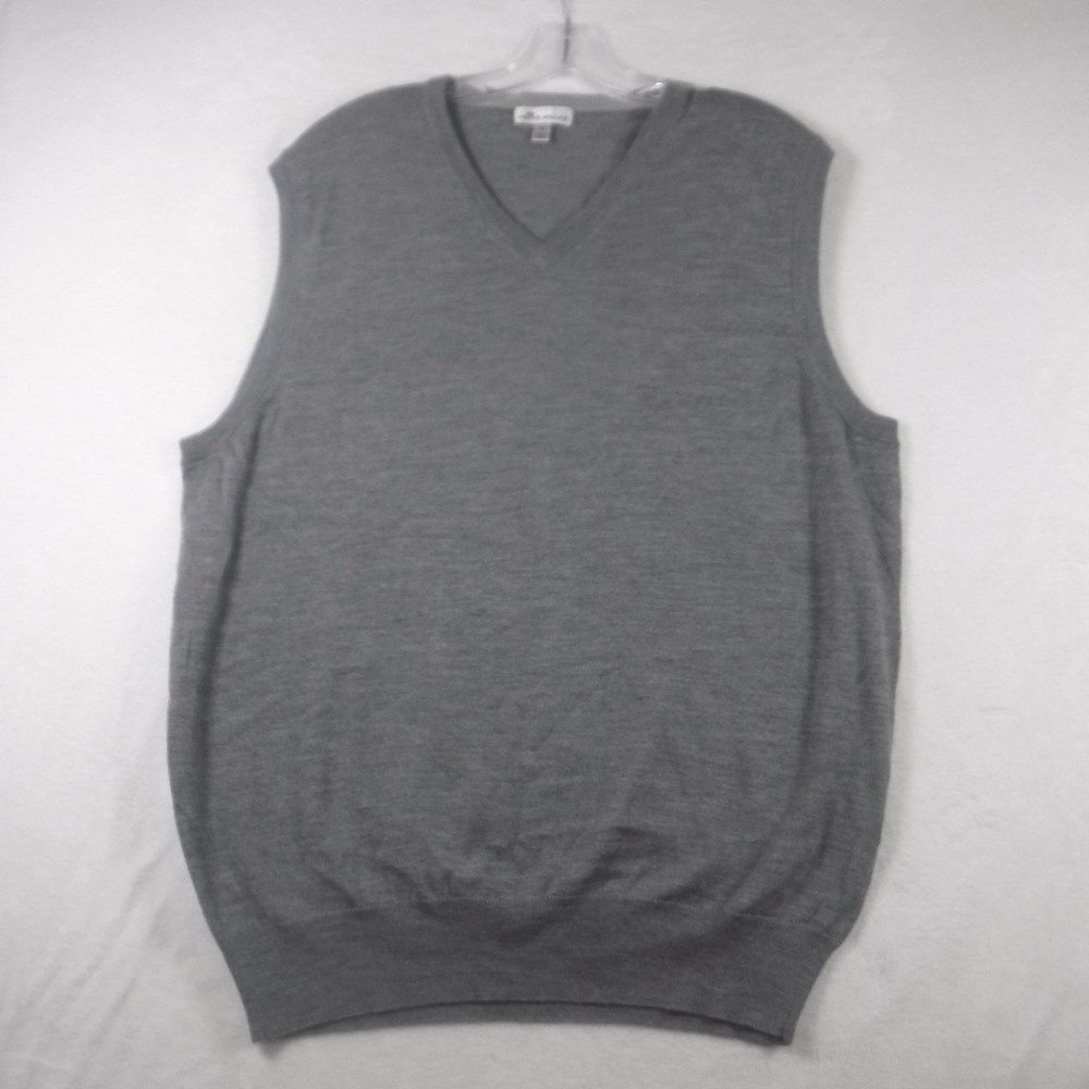 Peter Millar Mens XL Gray Merino Wool Silk Blend V-Neck Sweater Vest Preppy Golf